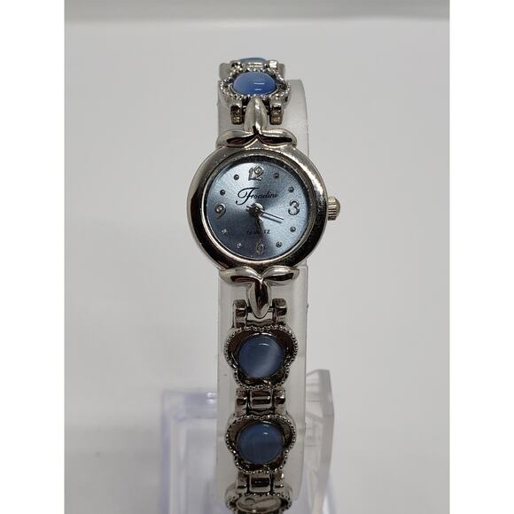 Fondini women\'s watch. Blue iridescent face. Silver metal band with blue beads main image 8